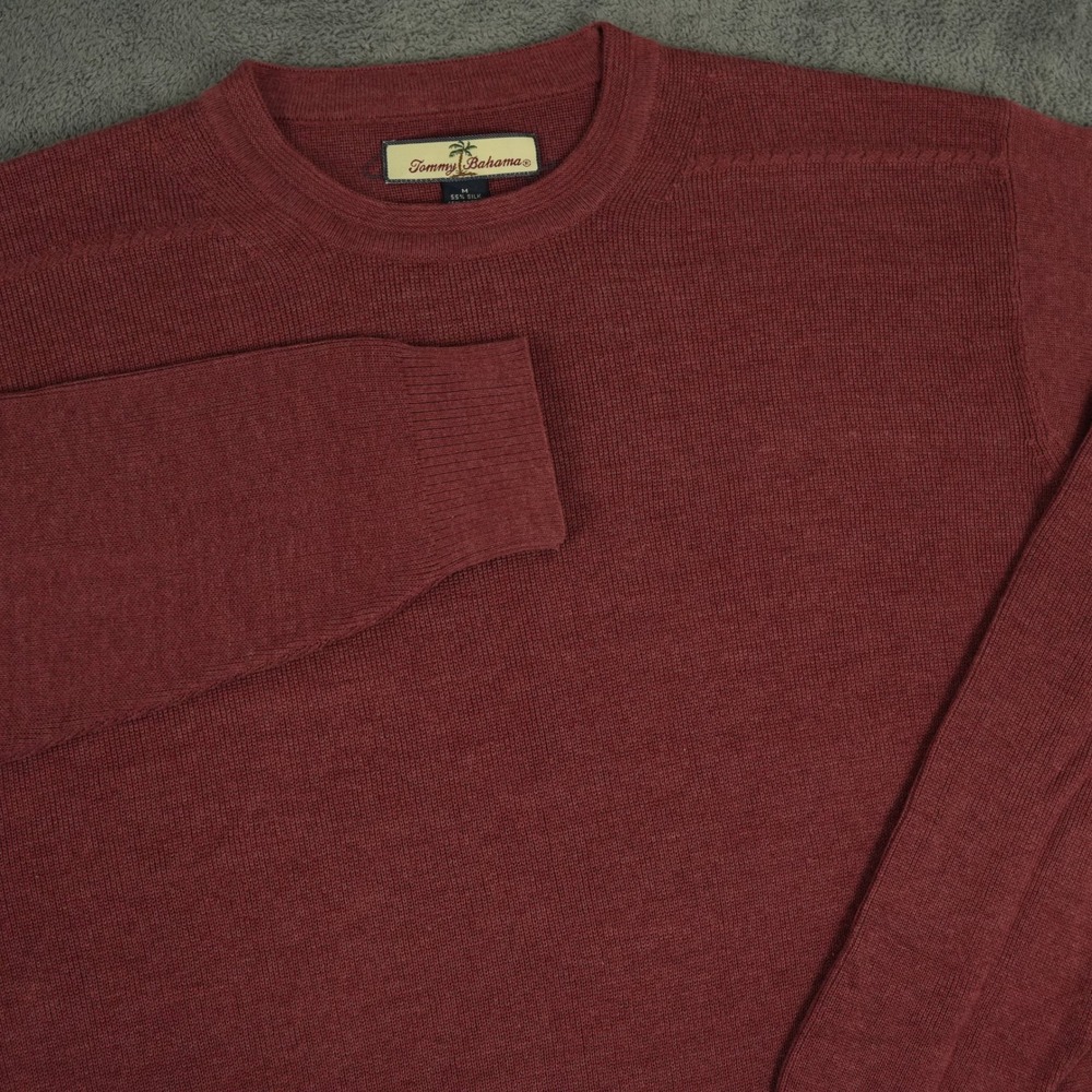 Tommy Bahama Sweater Mens M Burgundy Silk Cotton Blend Long Sleeve Crewneck